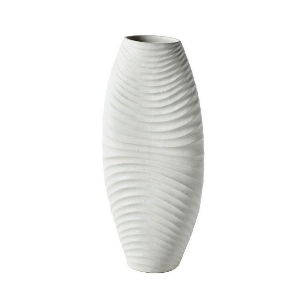 Ένα διακοσμητικό πορσελάνινο βάζο με σχέδιο κύμα σε χρώμα λευκό ματ
