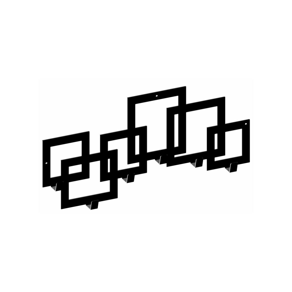 Μια Μαύρη μεταλλική διακοσμητική κρεμάστρα έξι θέσεων με σχέδιο κύβους