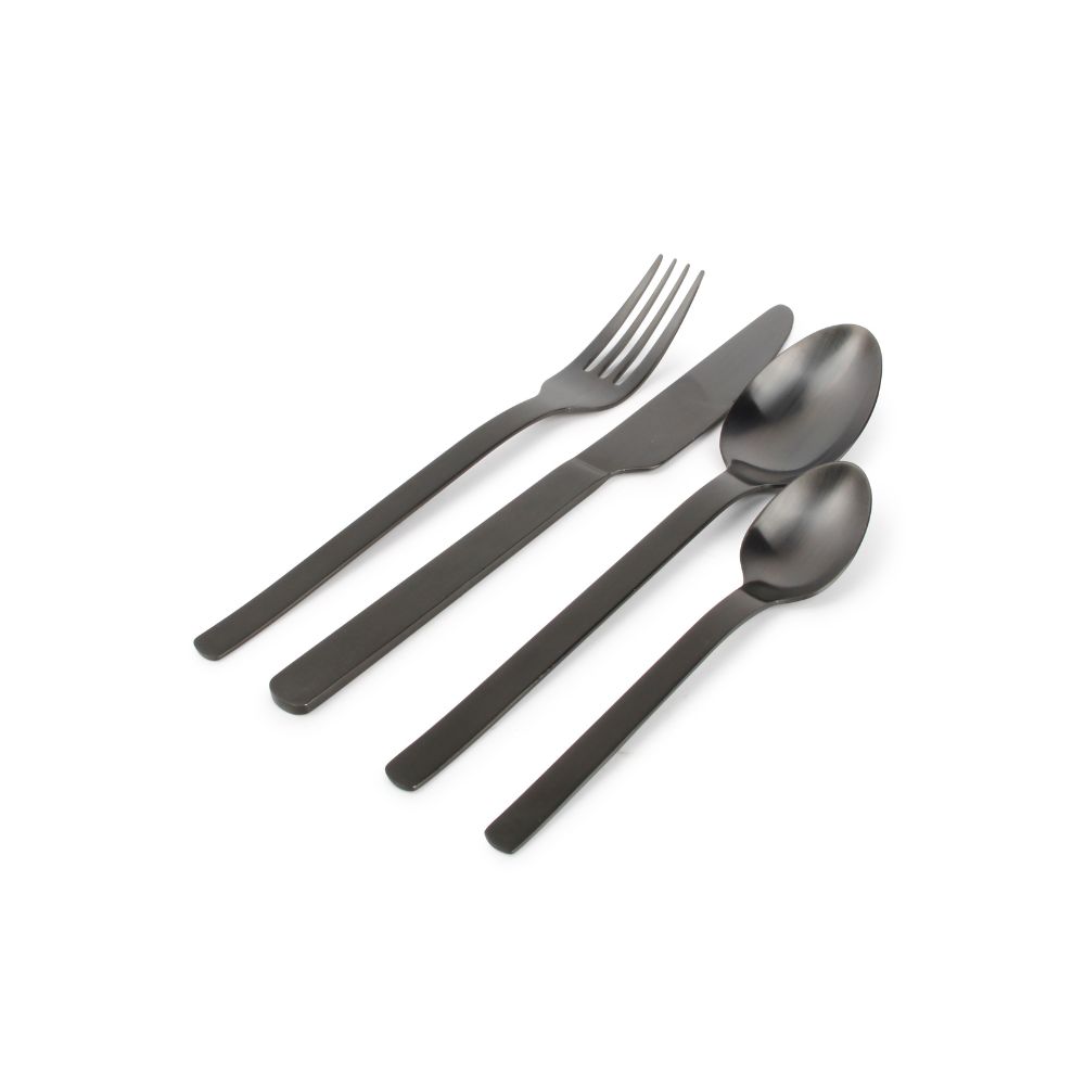 Μία τετράδα από μαχαίρι, πιρούνι και κουτάλια σε μαύρο χρώμα