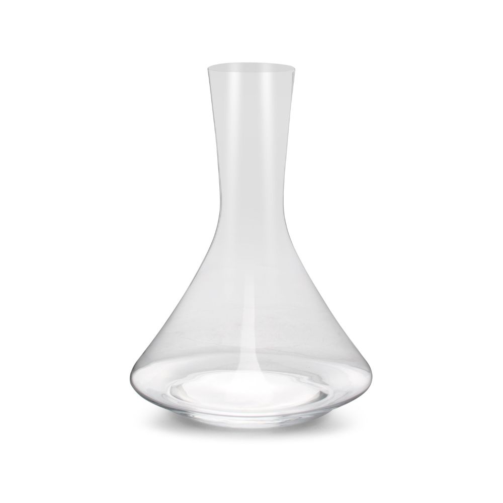 Μία γυάλινη καράφα κρασιού με μεγάλη βάση και λεπτό στόμιο 1400ml