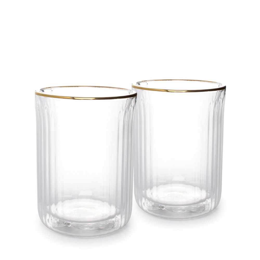 Δύο μικρά οβάλ ποτήρια διπλού τοιχώματος με χρυσό στόμιο