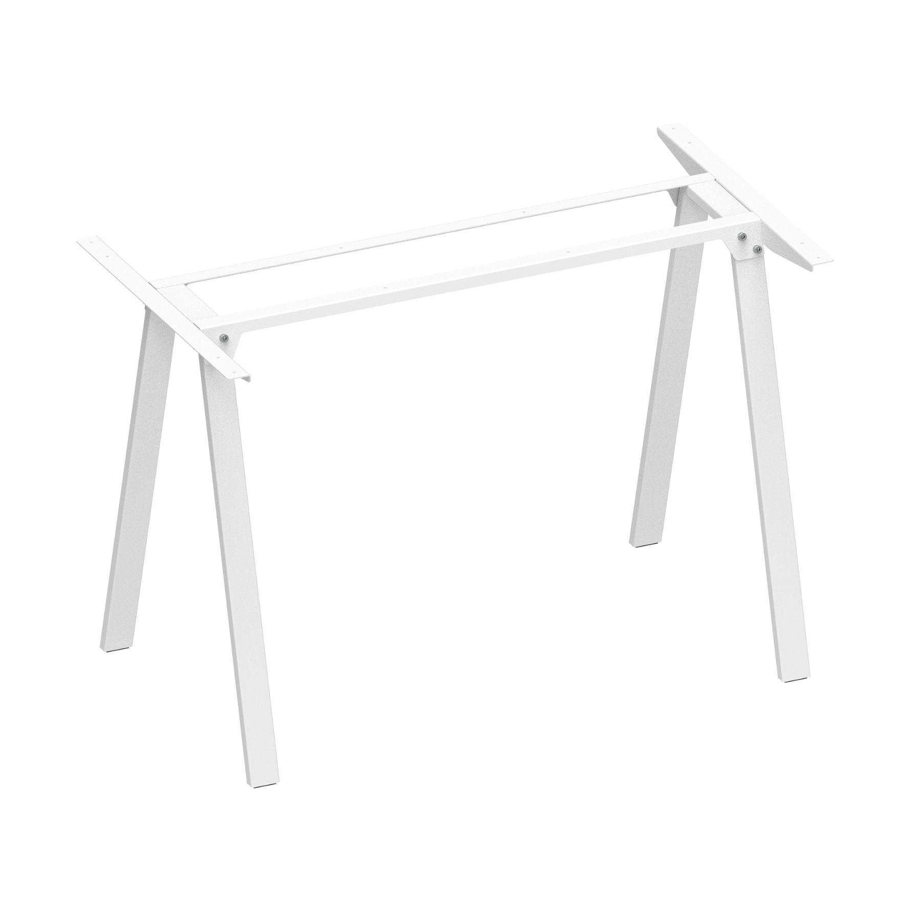 Μία μεταλλική βάση γραφείου εργασίας σε λευκό ματ χρώμα με πόδια σε σχήμα Λ